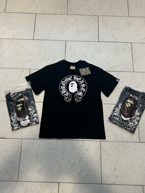 Bape Black Short Sleeve Tee with White Graphic